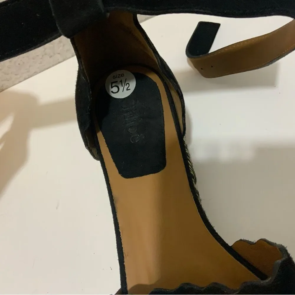 Chloe Black Suede Lauren Espadrille Wedge Sandals Size 36